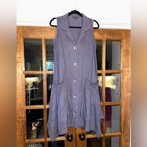 EUC For Cynthia‎ Size Small Linen Sleeveless Blue Button-Down Boho Dress